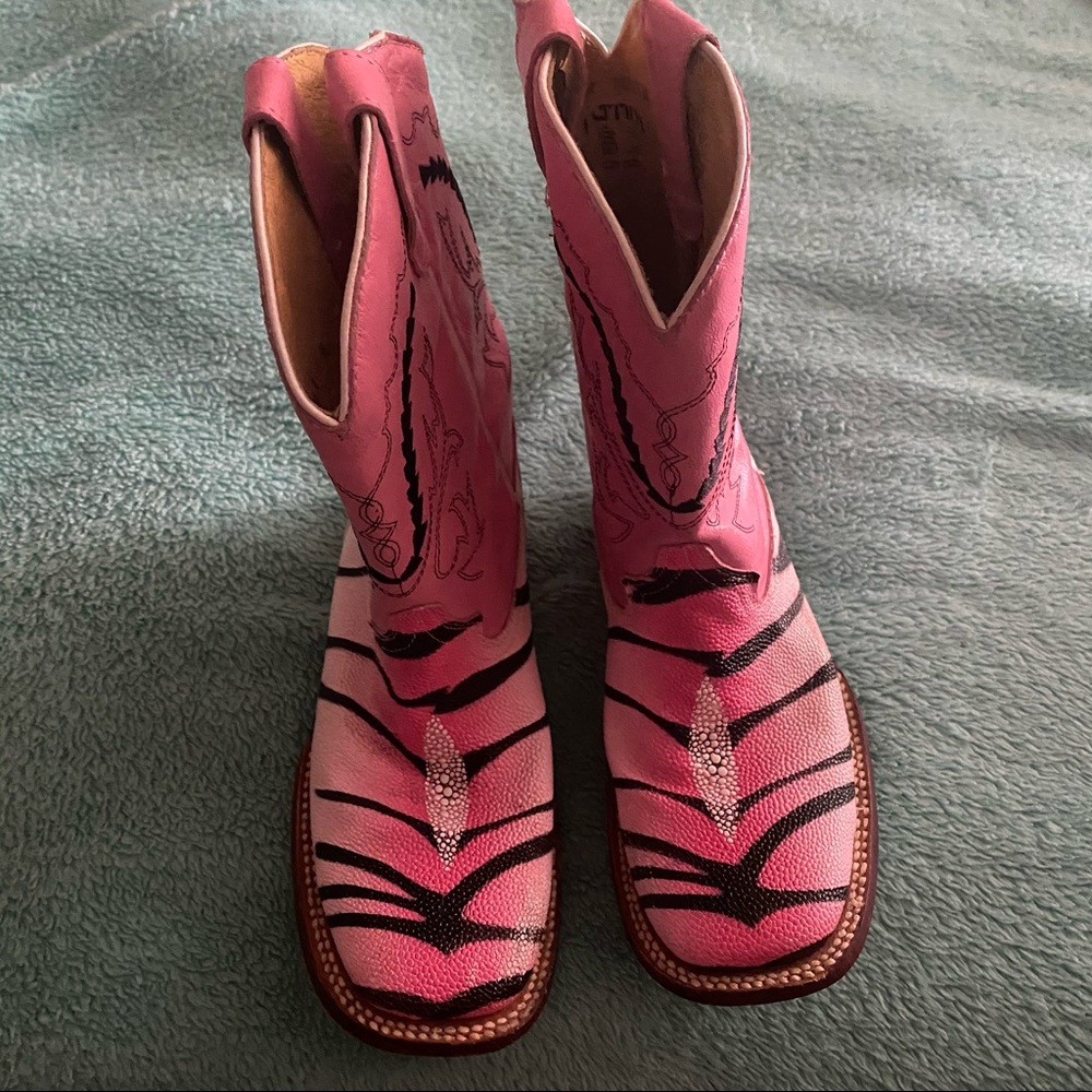 FURRINI PINK BLACK STINGRAY LEATHER COWGIRL BOOTS HANDMADE EUC